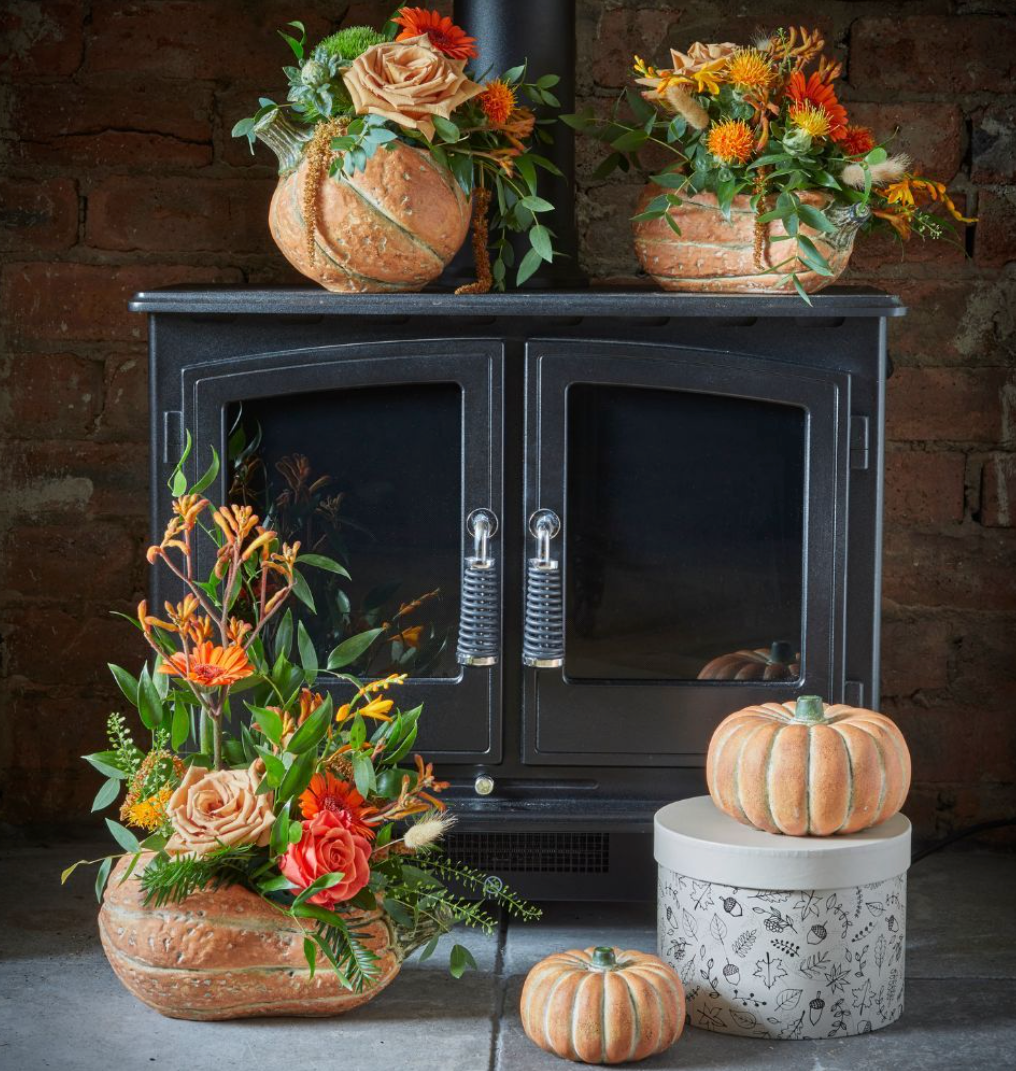Autumn Blooms in a Ceramic Pumpkin or Squash