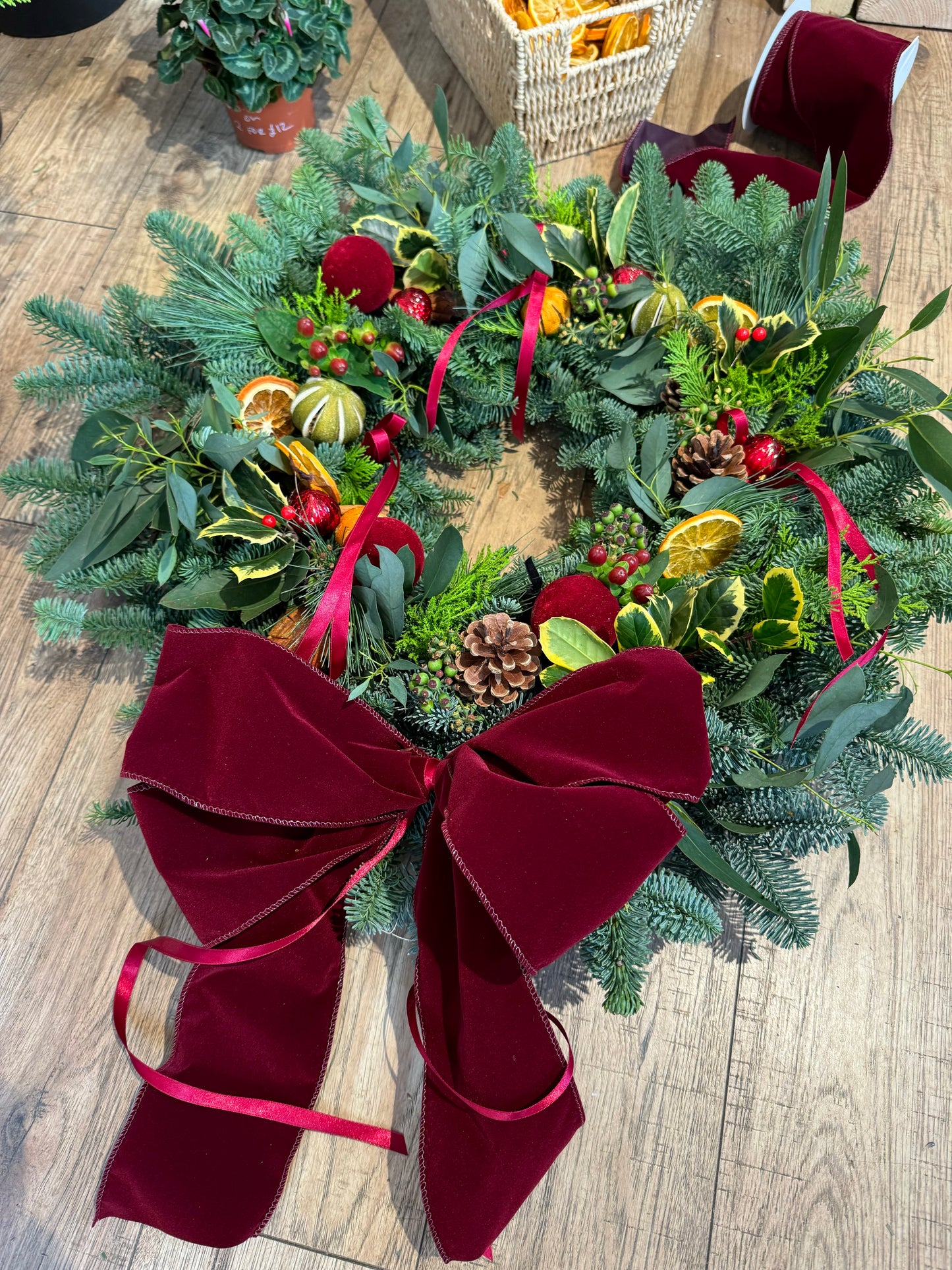 The Holiday Wreath with velvet ribbon