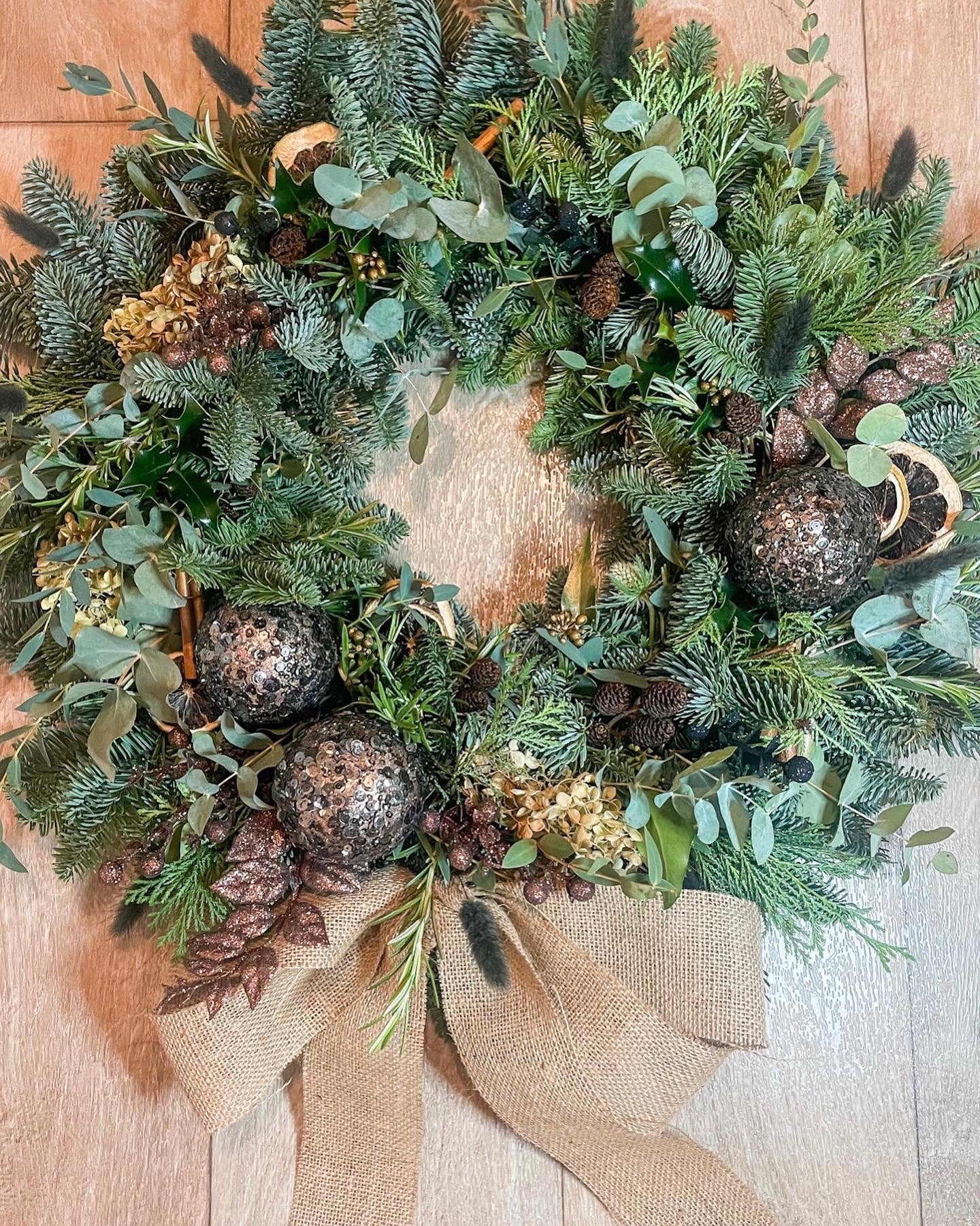 Barns Florals Bespoke Christmas Wreaths.OPEN FOR PREORDERS