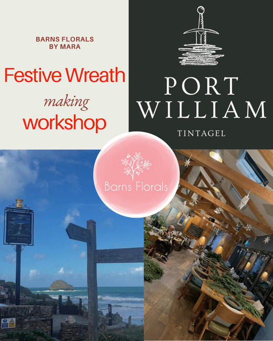 Christmas wreath workshop in Cornwall with festive foliage and mulled wine – Barns Florals