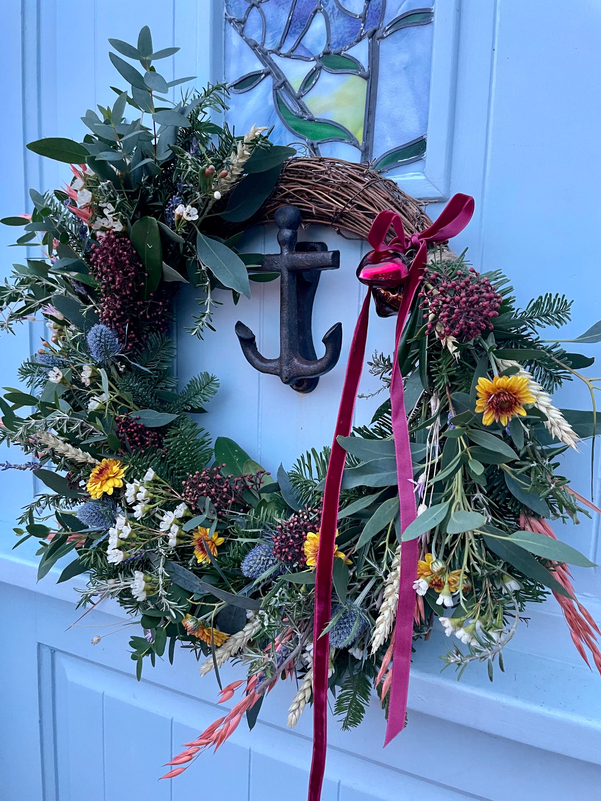 Handmade Christmas wreath packaged for UK-wide next day delivery – Barns Florals Cornwall.