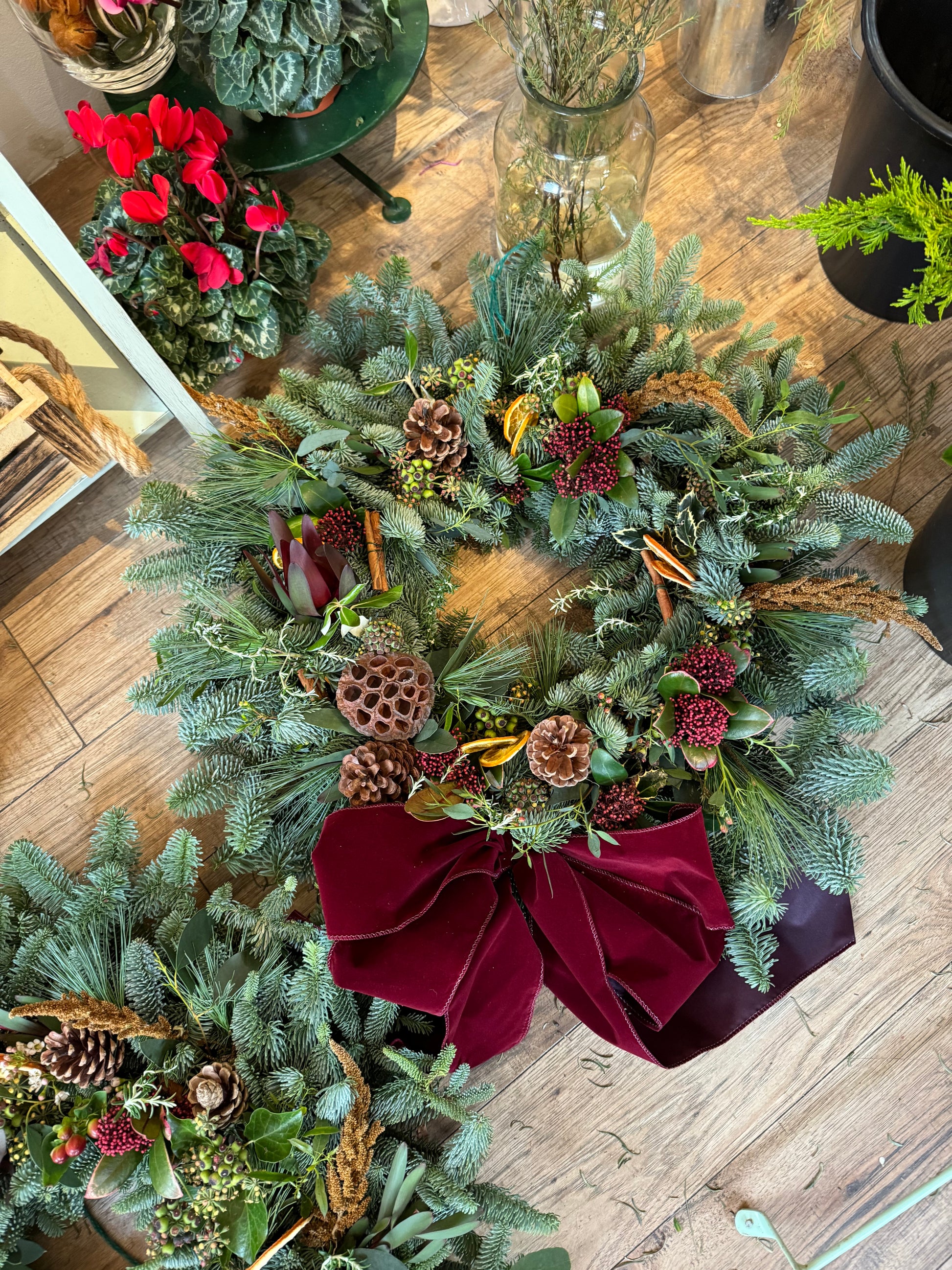 Mulled Berries & Wine Christmas wreath – luxury handmade design by Barns Florals